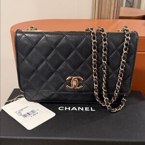 Chanel Quilted Black Crossbody with Gold Chain